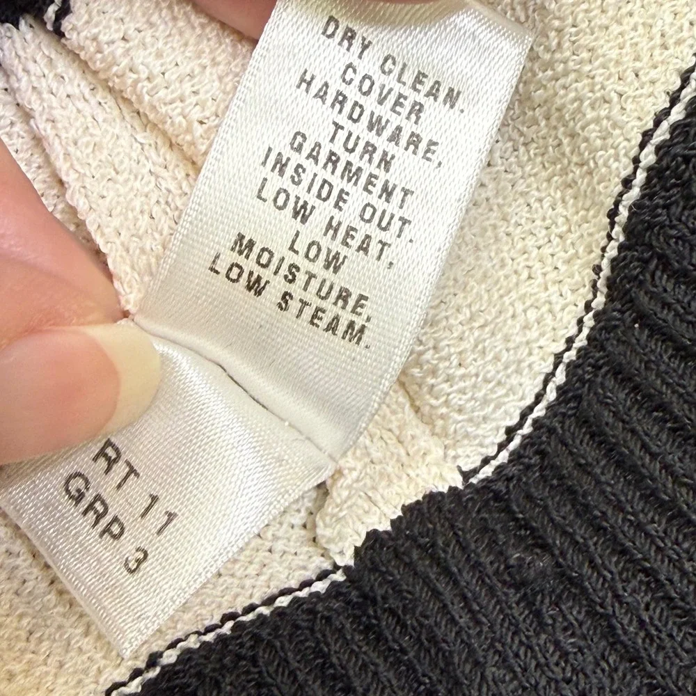 St John Wool Rayon Full Zip Mock‎ Neck Geometric Sweater Black Tan Medium READ